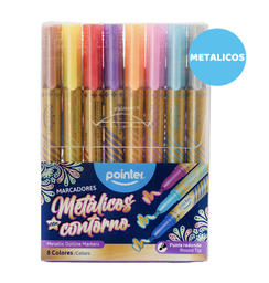 [11467] Pointer - Marcador Set 8 Colores Metalico Contorno Dorado SM-1910-G