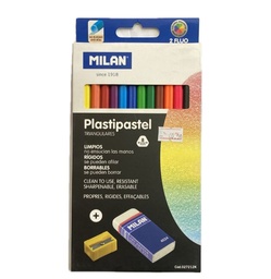 MILAN - crayones plastipastel 12 colores + borrador + sacapuntas